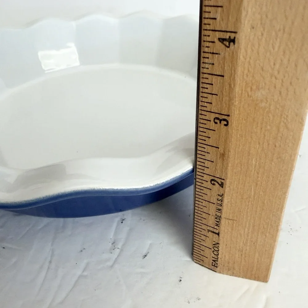 Emile Henry France Williams Sonoma Cobalt Blue Ruffle Edge Ceramic Pie Dish